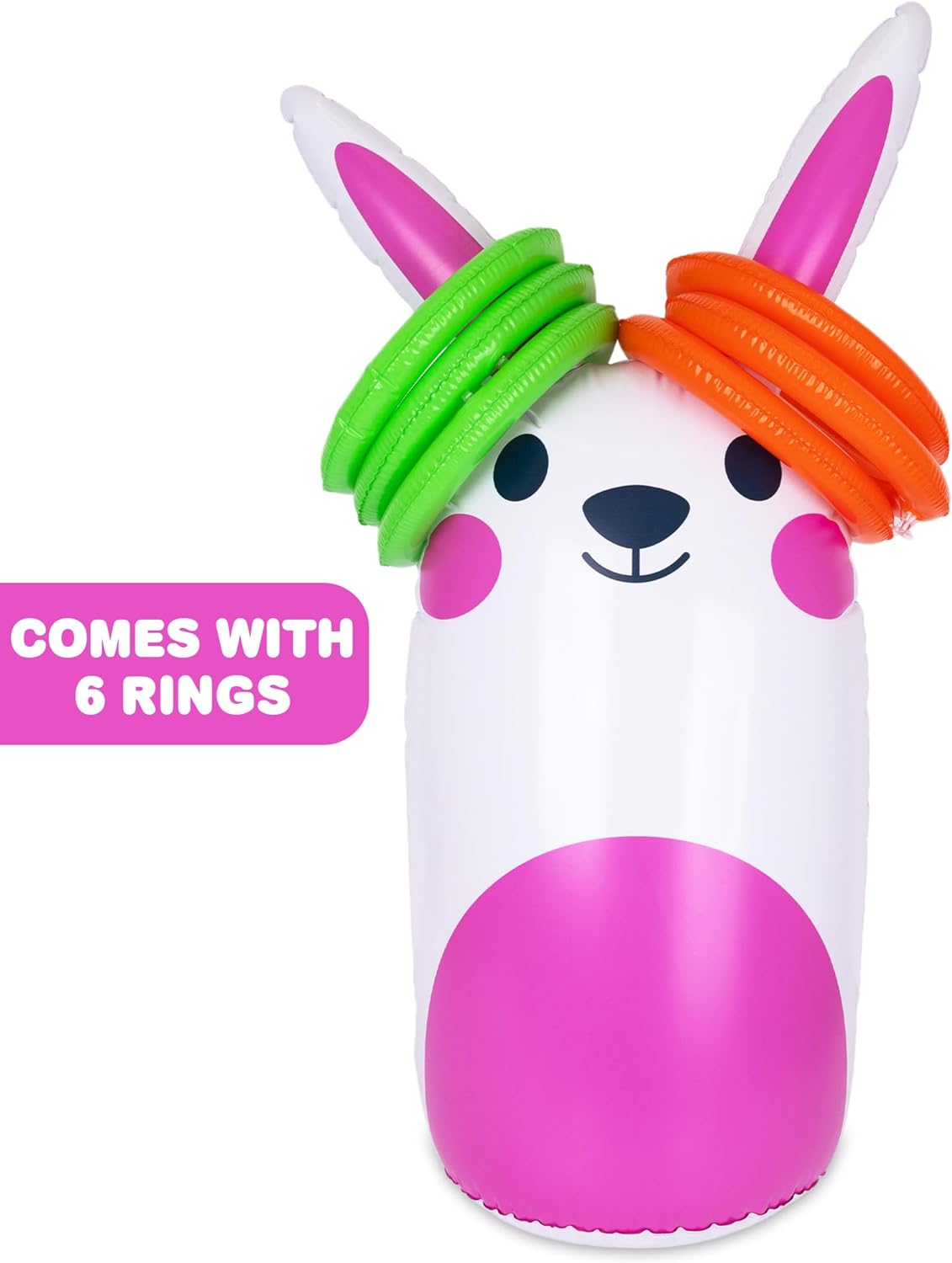 ArtCreativity Easter Bunny Inflatable Ring Toss Game - Easter Games for Kids with Inflatable Bunny and 6 Rings - Weighted Bottom to Keep The Inflatable Rabbit Upright - Outdoor Easter Family Games