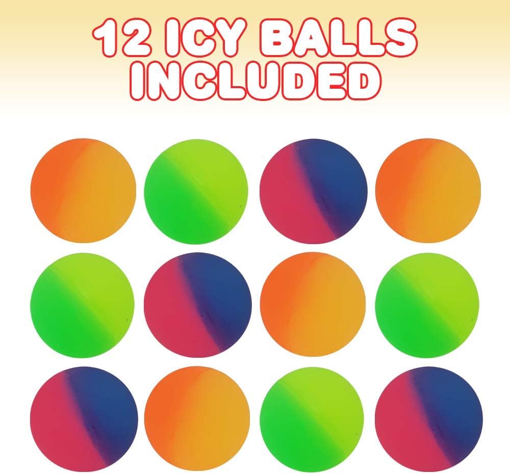ArtCreativity Icy Bouncy Balls for Kids, Set of 12, Bouncing Balls with a Frosty Look and Extra-High Bounce, Frozen Birthday Party Favors, Goodie Bag and Piñata Fillers, Fun Assorted Colors