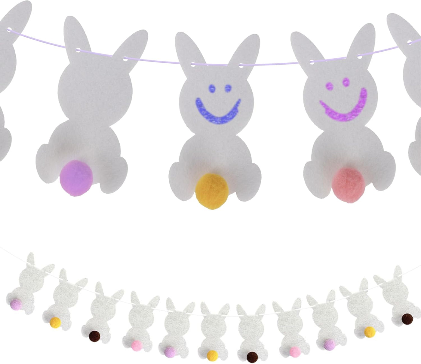 Easter Bunny Garland - Easter Decorations Set with 10 Felt Rabbits, 9 Feet of Ribbon, and Needle for Stringing - Easter Bunny Decorations for the Home - Cute Easter Décor