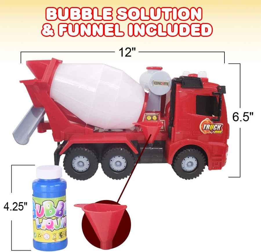ArtCreativity Bubble Blowing Cement Truck Toy with LED and Sound Effects - 12 Inch Light Up Bump n Go Toy Car for Boys and Girls - Bubble Solution Included - Great Birthday Gift for Kids