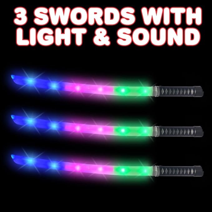 ArtCreativity Light Up Swords for Kids, Set of 3, 23 Inch Toy Swords with Flashing Lights and Sound, Halloween Dress-Up Costume Accessories, Best Birthday Gift for Boys and Girls Ages 3, 4, 5, 6, 7, 8