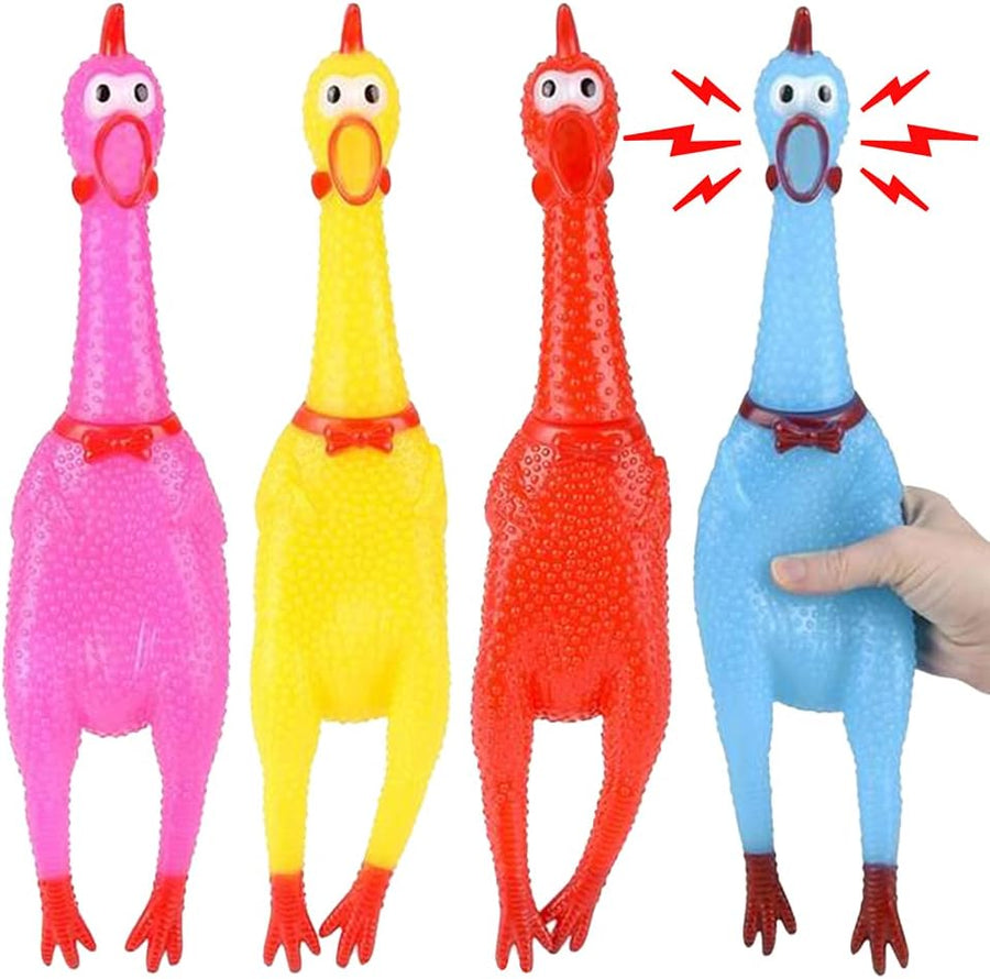 ArtCreativity Screaming Chicken Toys, Set of 4, Practical Joke Rubber Chicken, Hilarious Squeeze Toys in Assorted Colors, Classic Gag Gifts for Kids and Adults, Noisemakers for Parties