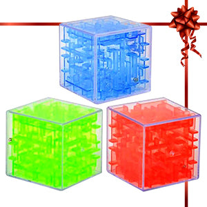 Brainy Maze Puzzle Cube Game, Set of 3, Maze Cube Puzzles for Kids, Mini Fidget Toys and Brain Teasers for Children, Birthday Party Favors, Goodie Bag Fillers, Stocking Stuffers