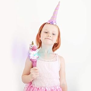 ArtCreativity 9.5 Inch Light Up Unicorn Spinning Wand - Cute Princess Wand with Spinning LEDs - Fun Pretend Play Prop - Batteries Included - Best Birthday Gift for Girls and Boys