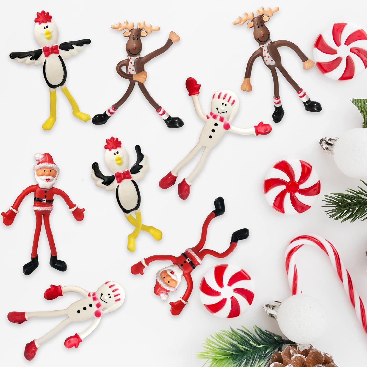 ArtCreativity Christmas Bendable Figurines, Set of 12, Fidget Christmas Toys with Reindeer, Santa, Snowman, & Penguin Characters, Great as Christmas Party Favors and Holiday Stocking Stuffers for Kids