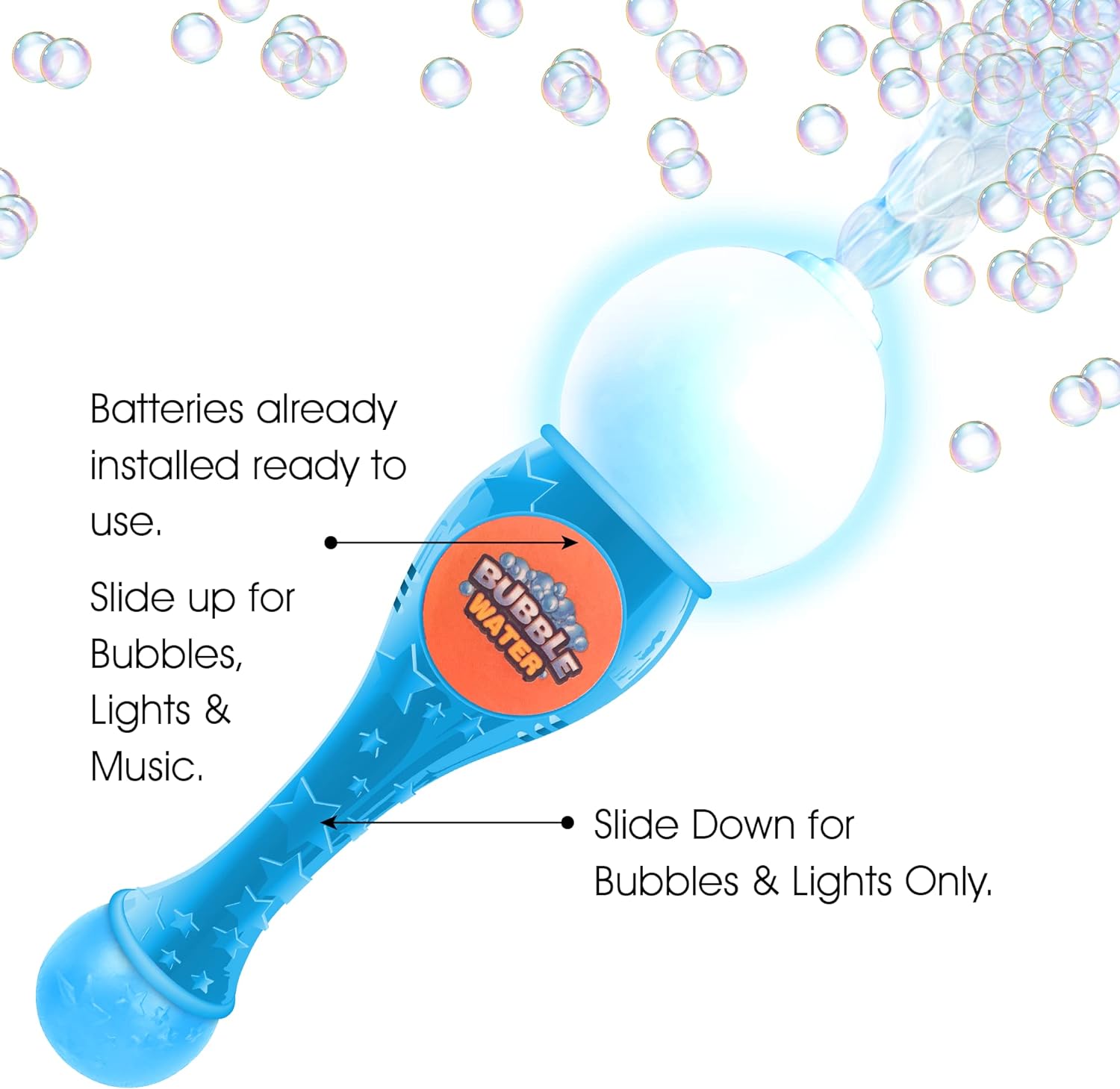 ArtCreativity Light Up Bubble Blower Wand, 13.5 Inch Illuminating Bubble Blower Wand with Thrilling LED & Sound Effect for Kids, Bubble Fluid & Batteries Included, Great Gift Idea, Party Favor – Blue