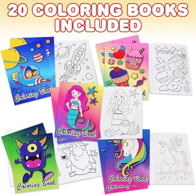 ArtCreativity Assorted Mini Coloring Books - Bulk Pack of 20 Small Color Booklets in 5 Designs - Perfect Party Favors - Educational Art Gifts for Toddlers, Boys and Girls Ages 1, 2, 3, 4, 5, 6, 7, 8