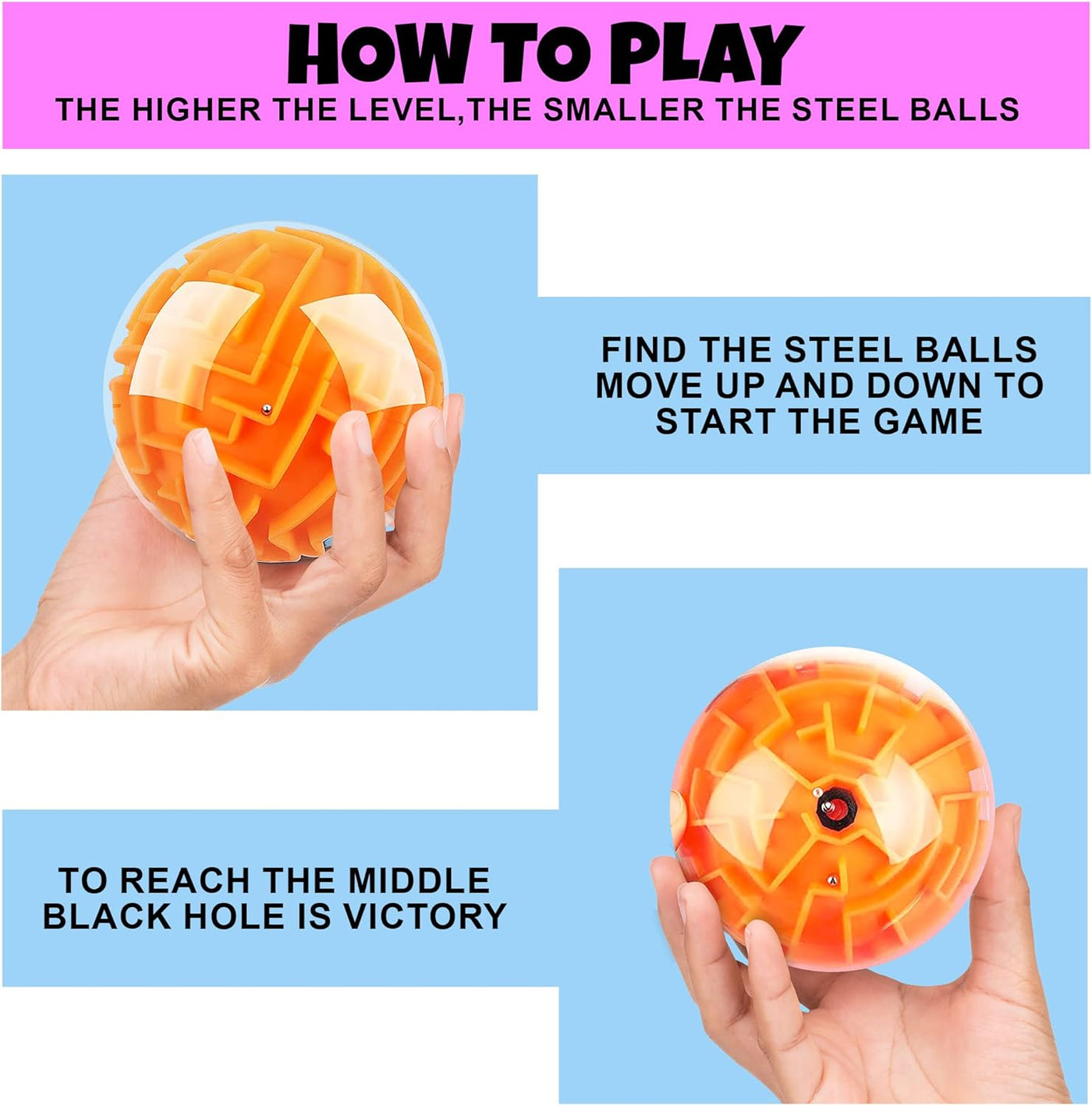 3D Maze Ball Puzzle Games for Kids, Set of 4, Includes 4 Brain Teaser Puzzles in Varying Difficulty Levels, Stress Relieving Travel and Brain Games for Kids and Adults