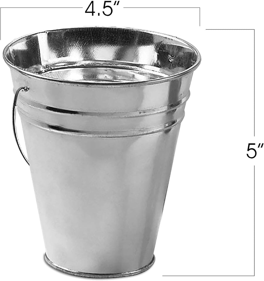 ArtCreativity Large Galvanized Metal Buckets with Handles, 4.5" W x 5" H, 12 Pack, Metallic Pails for Party Favors, Rustic Wedding Decoration, Centerpieces for Party, Ice Bucket, Vase, Garden Planters