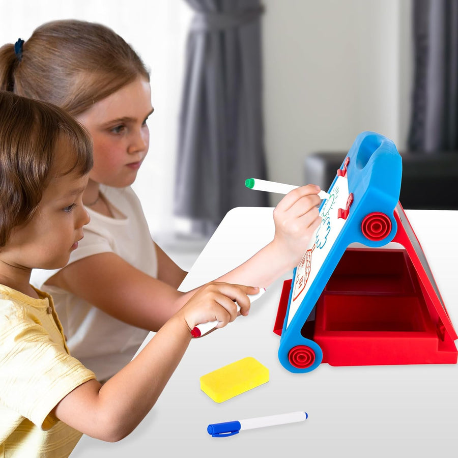 Tabletop Easel for Kids, Table Top Easel Board for Toddlers with Dry Erase Board, Whiteboard, and Chalk Board Easel, Kids Easel Set Includes Chalk, Crayons, and Markers, Kids Art Supplies Ages 6-8