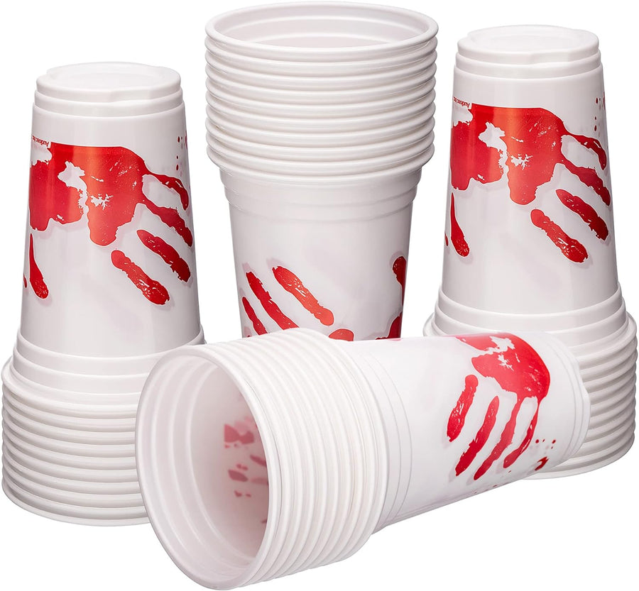 Blood Print Halloween Party Plastic Cups, Set of 50, 10 oz Halloween Disposable Cups, Halloween Party Supplies and Drinking Decorations, For Juice, Soda, Punch, and More