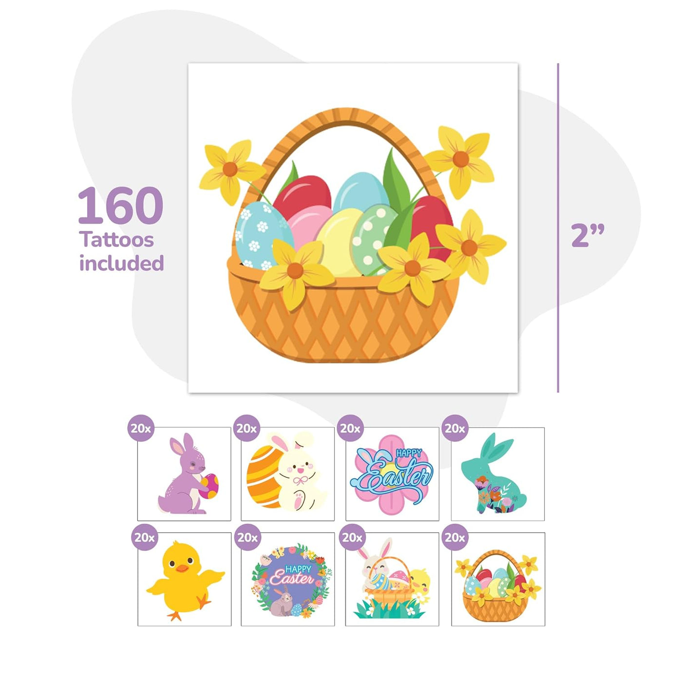 Easter Tattoos for Kids - Set of 240 - Temporary Tattoos with Easter Themes - Fake Tattoo Stickers - Easter Goodie Bag Basket Stuffers - Easter Party Favors for Kids