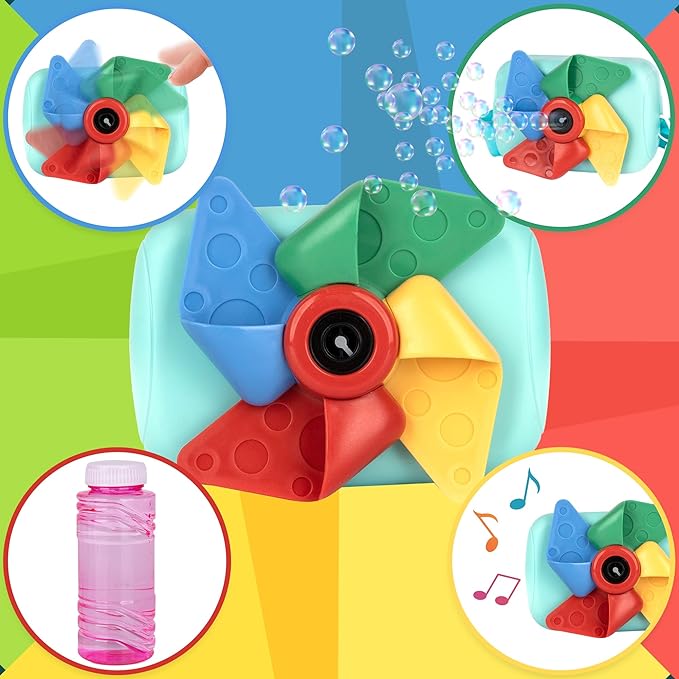 ArtCreativity Camera Bubble Machine for Kids - Camera Shaped Bubble Toy with Neck Strap and Solution - Small Bubble Machine for Kids with Sounds, Music, and Lights for Extra Fun