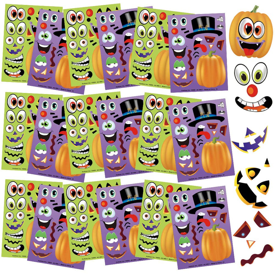 ArtCreativity Make Your Own Jack-O-Lantern Face Sticker Set - 36 Sheets - Customizable Halloween Stickers for Kids, Fun Crafts Classroom Activity, Best for Halloween Party Favors, Goodie Bag Fillers
