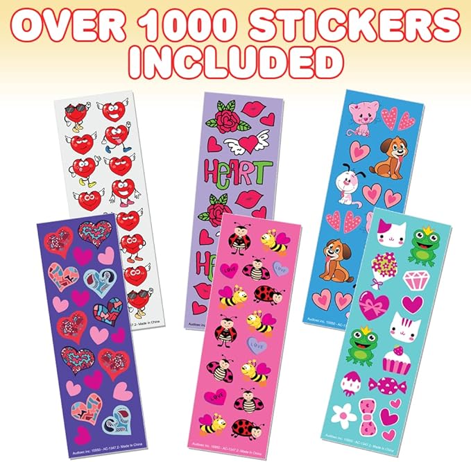 Valentines Day Stickers for Kids, 100 Sheets with Over 1,600 Valentine Stickers