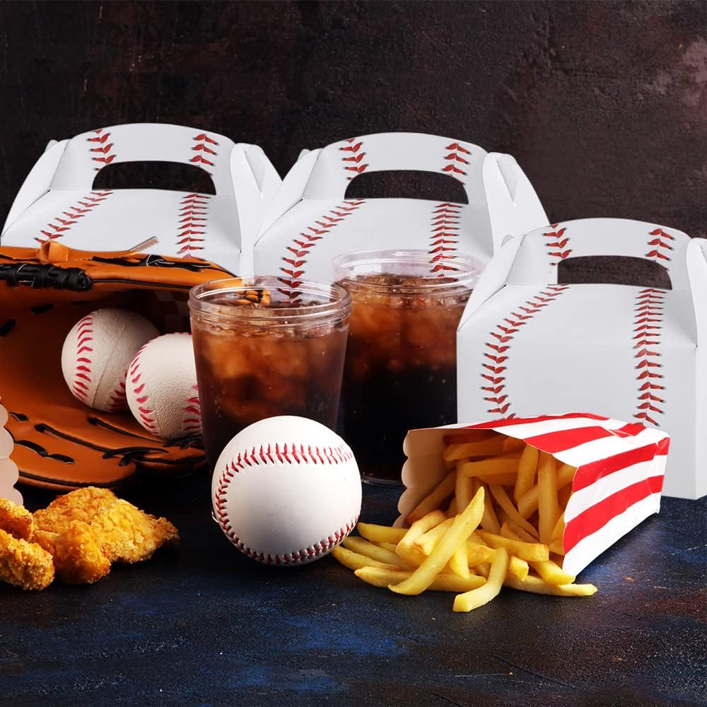 ArtCreativity Baseball Treat Boxes for Candy, Cookies and Sports Themed Party Favors - Pack of 12 Cute Team Favor Cardboard Boxes with Handles for Birthday, Holiday Goodies