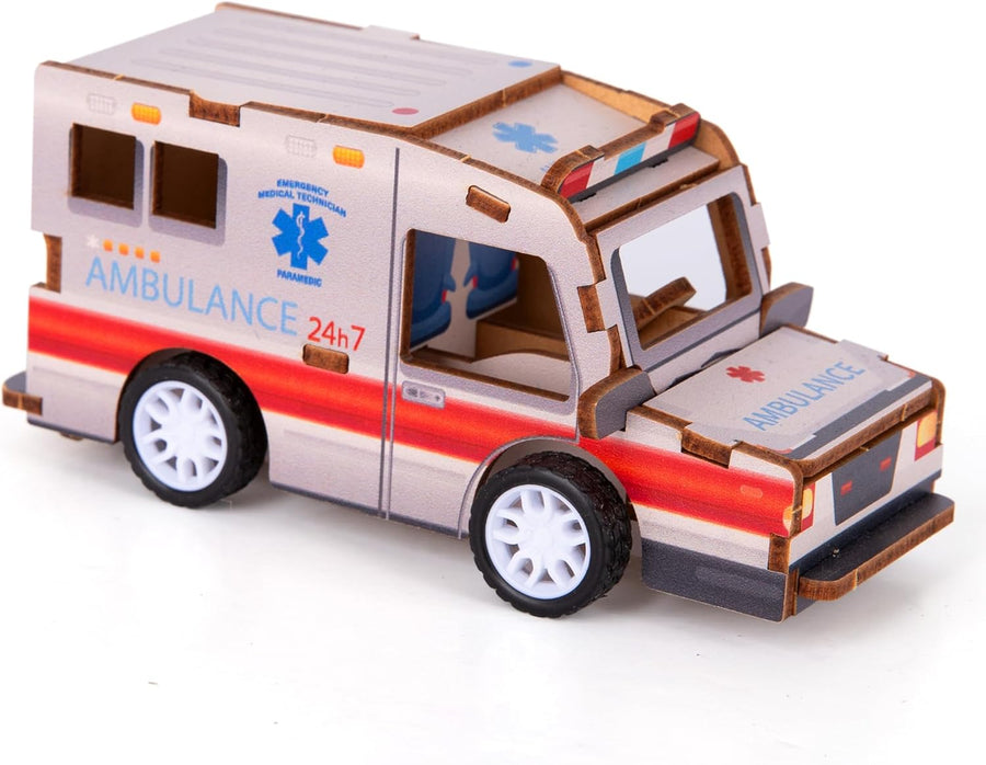 Wood 3D Puzzle Pull-Back Ambulance