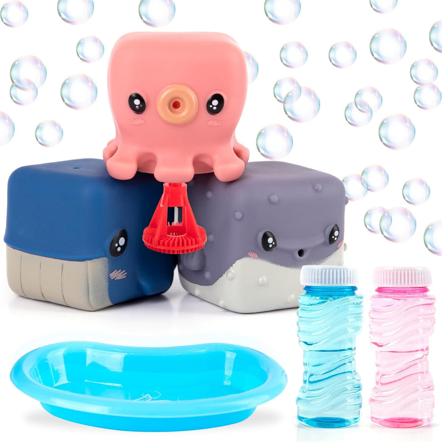 Bubble Blowing Animals for Kids - Set of 3 - Animal Bubble Toys with 2 Bottles of Bubble Solution and Dipping Tray - Aquatic Party Favors for Kids - Under The Sea Party Supplies
