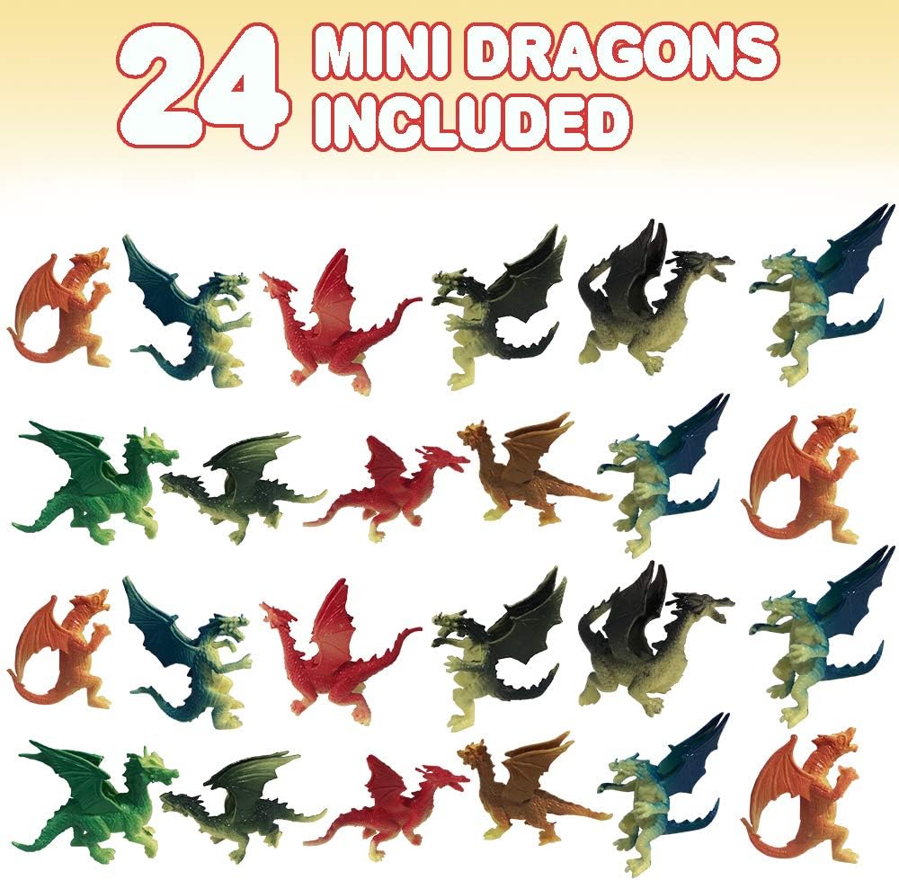 ArtCreativity Mini Dragons, Pack of 24, Colorful Assorted Designs, Dragon Figurines Party Favors, Piñata Fillers, Cake & Cupcake Toppers, Stocking Stuffers, Toys for Boys and Girls Ages 3+