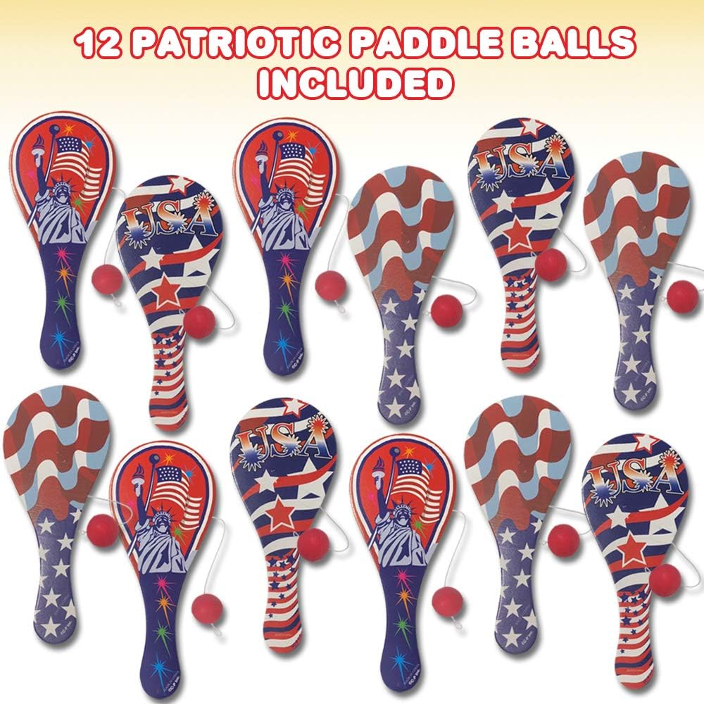 Assorted Patriotic Paddle Balls, Set of 12