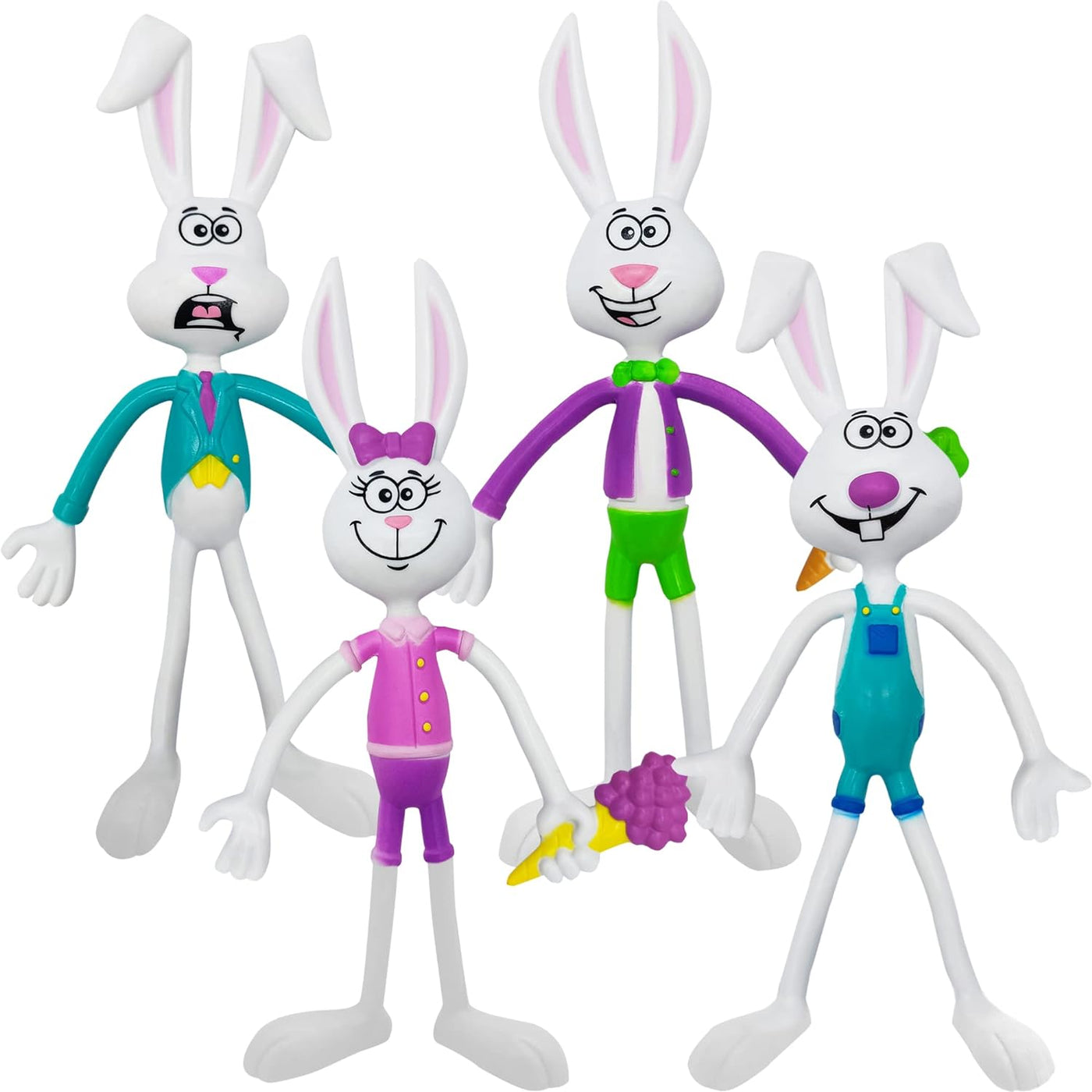 ArtCreativity Bendable Bunny Fidget Toys, Set of 8, Stress Relief, 4 Colorful Designs, Carnival Party Favors & Pinata Stuffers