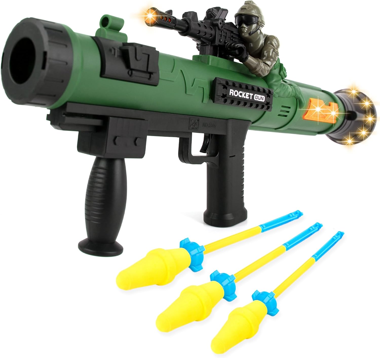 ArtCreativity Toy Rocket Launcher, RPG Gun with 3 Foam Rockets, Light Up Rocket Launcher Gun for Kids, Cool Sound, Vibration, & LED Effects, Military Pretend Play Bazooka Toys for Boys