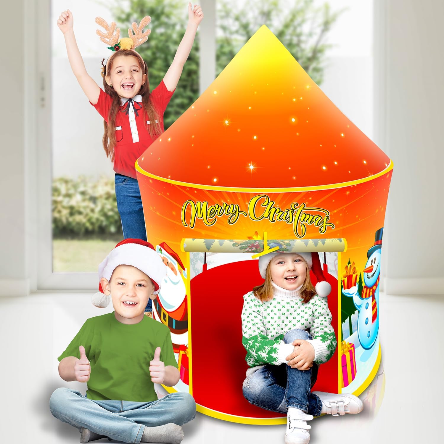 ArtCreativity Christmas Tent for Kids, Small Pop Up Tent for Indoor Play, Includes Stabilizing Rods and Carry Bag, Easy-Install Toddler Play Tent, Indoor Christmas Decorations and Hours of Fun