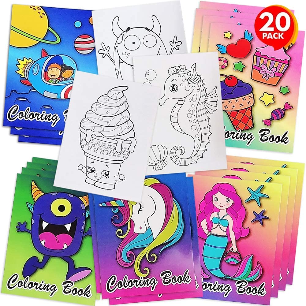 ArtCreativity Assorted Mini Coloring Books - Bulk Pack of 20 Small Color Booklets in 5 Designs - Perfect Party Favors - Educational Art Gifts for Toddlers, Boys and Girls Ages 1, 2, 3, 4, 5, 6, 7, 8