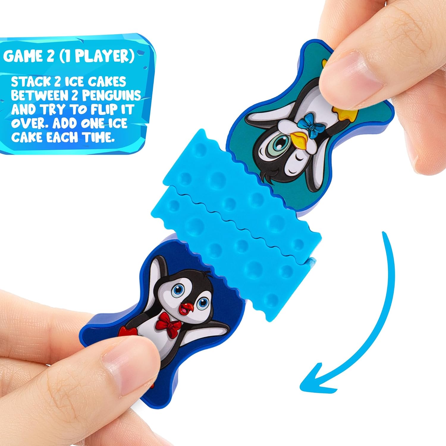 Gamie Stacking Penguin Ice Game for Kids - 20 Ice Stacking Toy Pieces, 2 Penguins, and Sticker Sheet - 3 Unique Challenges - Balancing Games for Family Night - Penguin Games for Toddlers