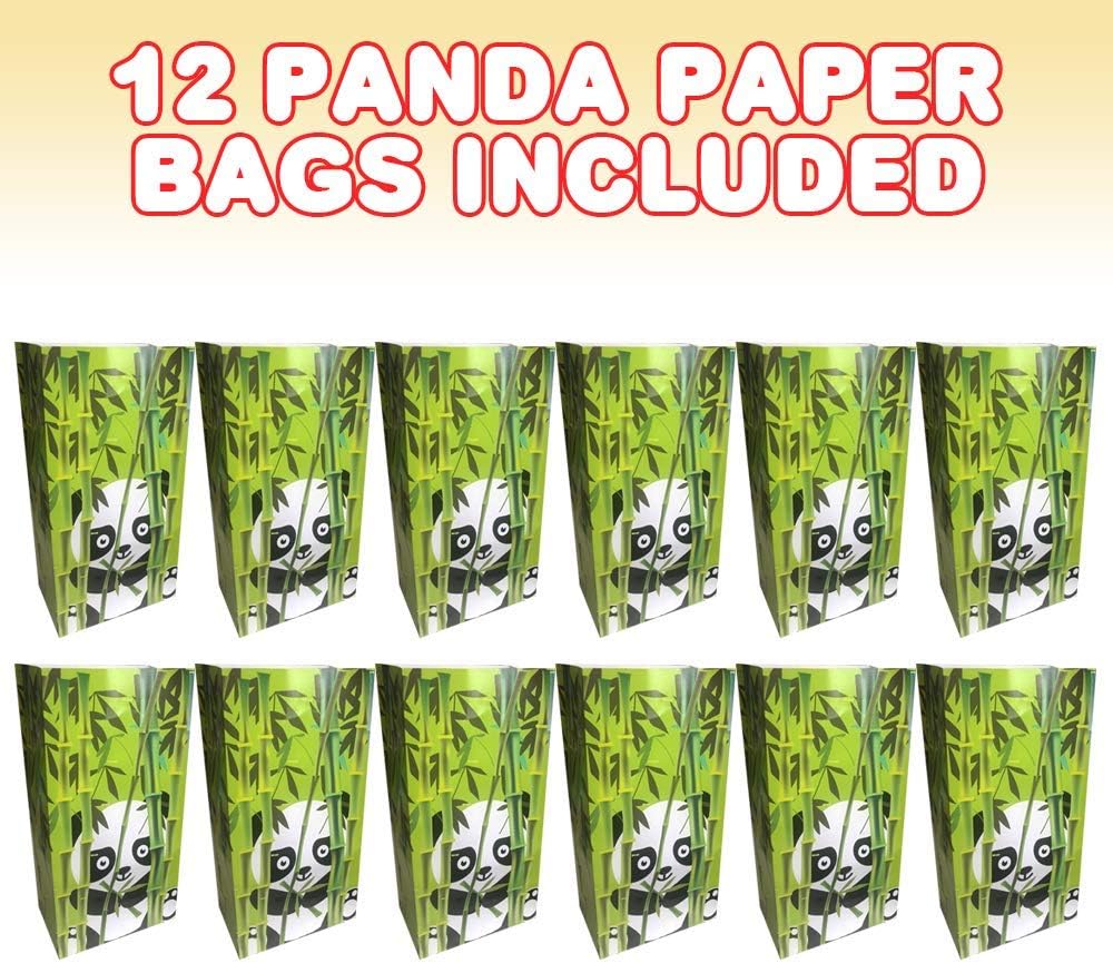 ArtCreativity Panda Paper Party Favor Bags, Pack of 12, Fun Theme Goodie Gift Bags, Durable Treat Bags, Zoo-Themed Party Supplies and Favors for Birthday, Baby Shower, Holiday Goodies