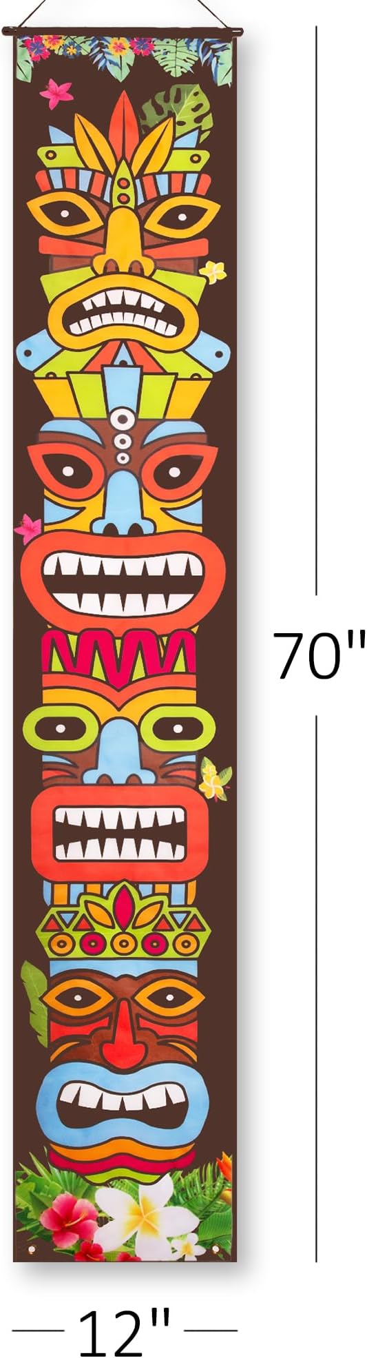 ArtCreativity Hawaiian Luau Party Decorations - Set of 2 Banners - 6 x 1 Feet - Tropical Party Decor with Colorful Tiki Faces - Nylon Tiki Themed Party Decorations for Indoors and Outdoors