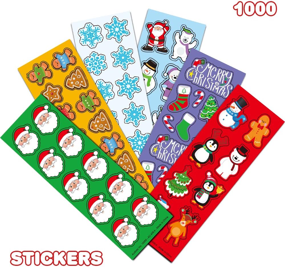 ArtCreativity Christmas Stickers for Kids - 100 Sticker Sheets with 1200 Holiday Stickers Assortment- Stocking Stuffers for Kids, Bulk Christmas Party Favors for Boys and Girls Ages 3 4 5 6 7 8