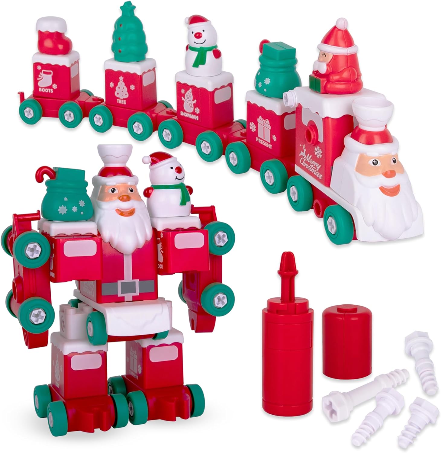 ArtCreativity 2 in 1 Christmas Transforming Train Set - 73-Piece Kit with Train and Robot Building Challenges - Entertaining Transforming Toys for Kids with Instructions for Ages 3 and Up