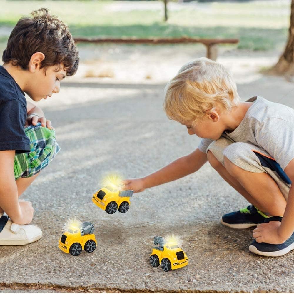 ArtCreativity 3.5 Inch Pull Back Construction Vehicle Set with Lights & Sound, Set of 3, Includes Mini Dump Truck, Tow Truck, and Concrete Mixer, Best Gift for Kids, Party Favors for Boys Girls