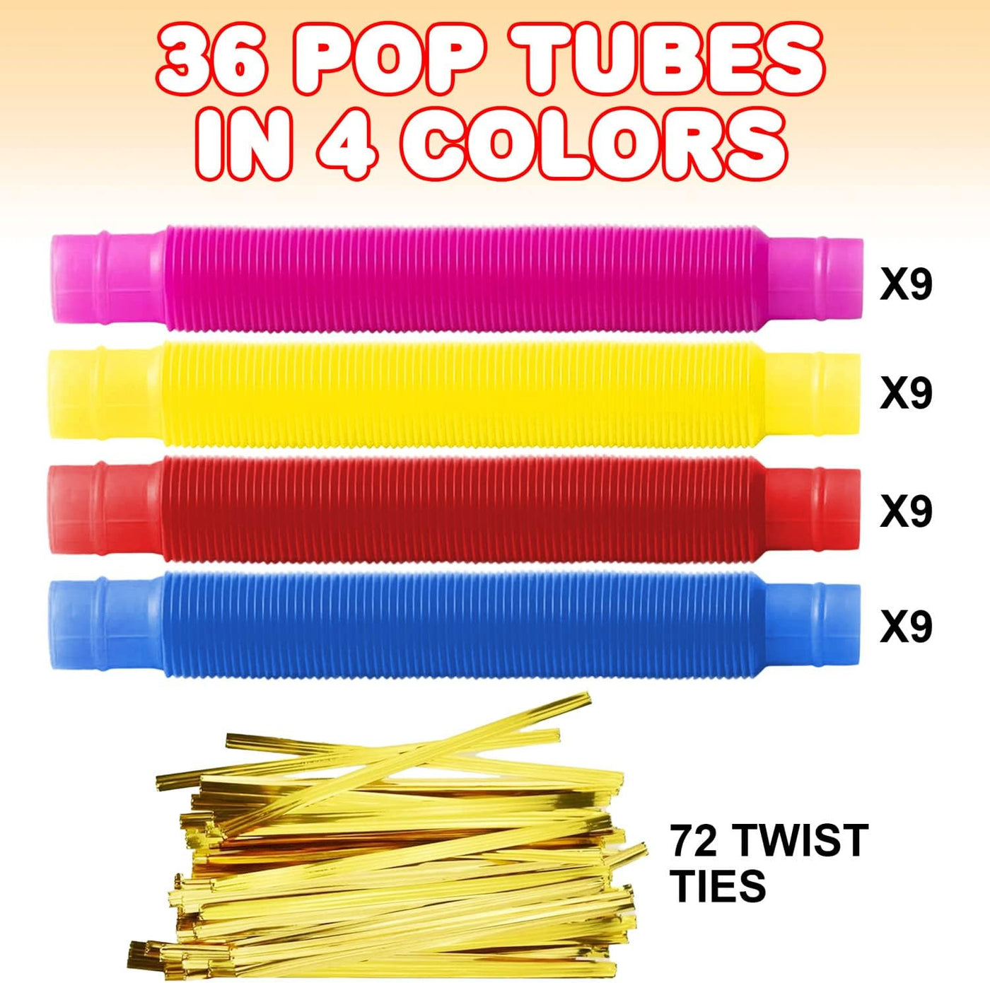 ArtCreativity Valentines Day Cards with Pop Tubes Gift Set, Includes 36 Valentines Day Cards, 36 Pop Tubes Sensory Toys, and 72 Twist Ties, Valentines Gifts and Goodie Bag Fillers for Kids