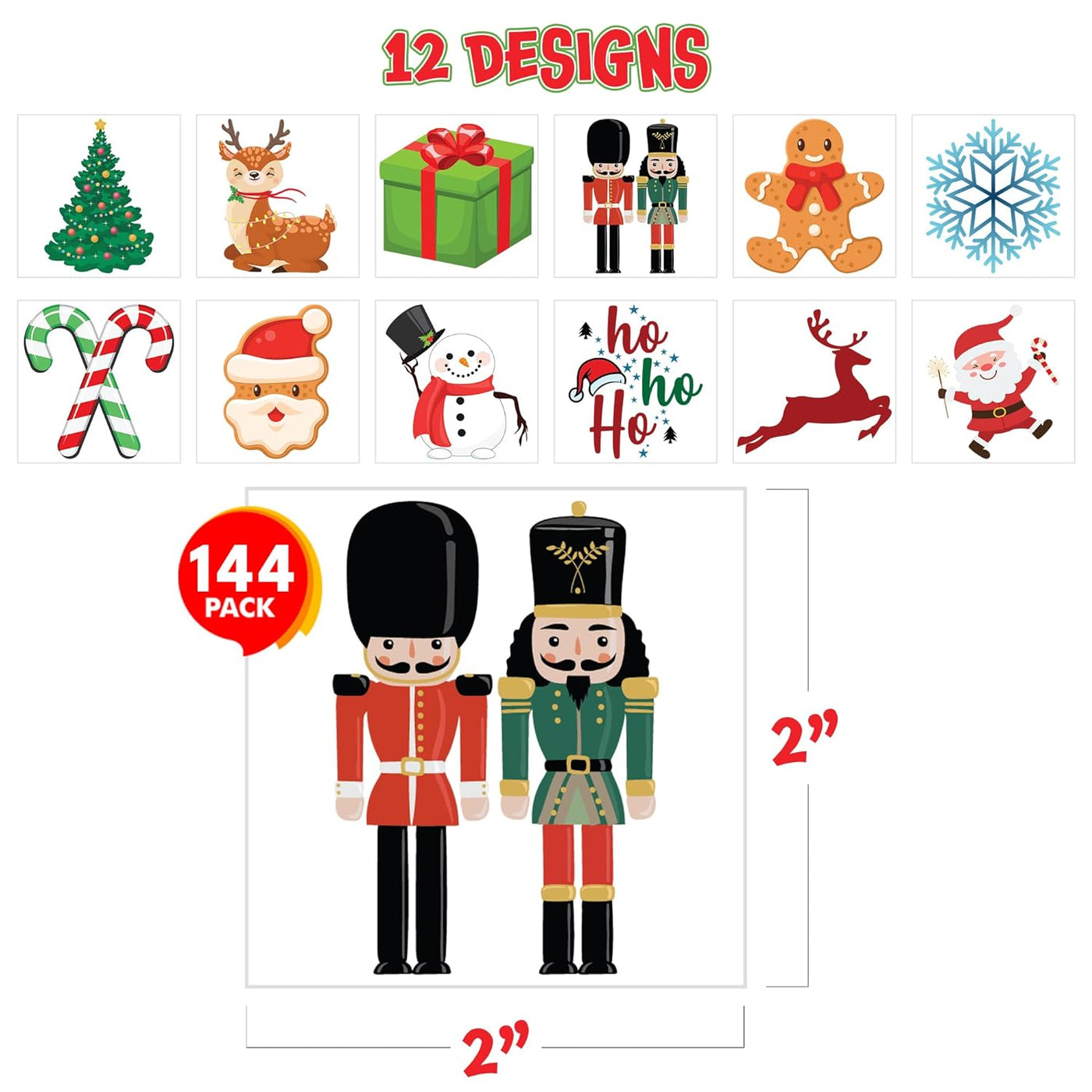 ArtCreativity Christmas Tattoos for Kids - Set of 144 - Temporary Tattoos for Kids in 12 Festive Designs - Easy to Apply and Remove - Christmas Party Favors for Kids - Holiday Stocking Stuffers