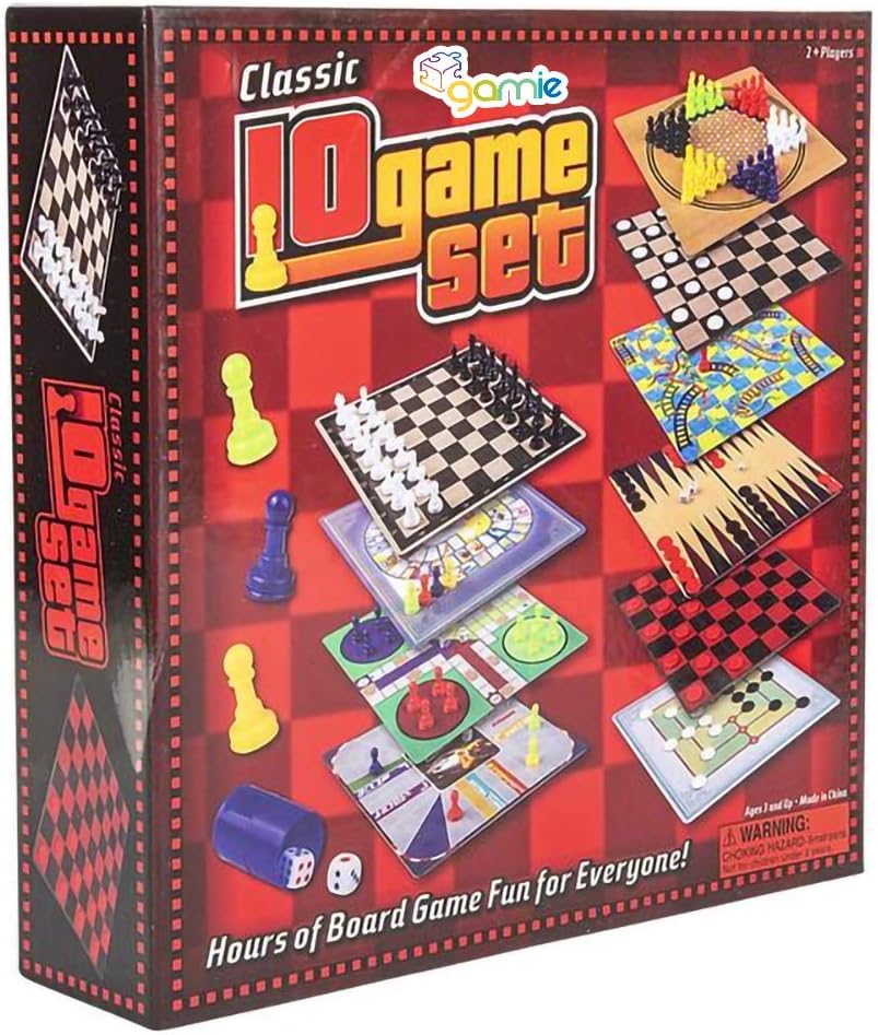 10 in 1 Board Game Set with Backgammon, Chinese Checkers, Snakes and Ladders, Game of The Goose, Sorry, Draught, Racing, Chess and More