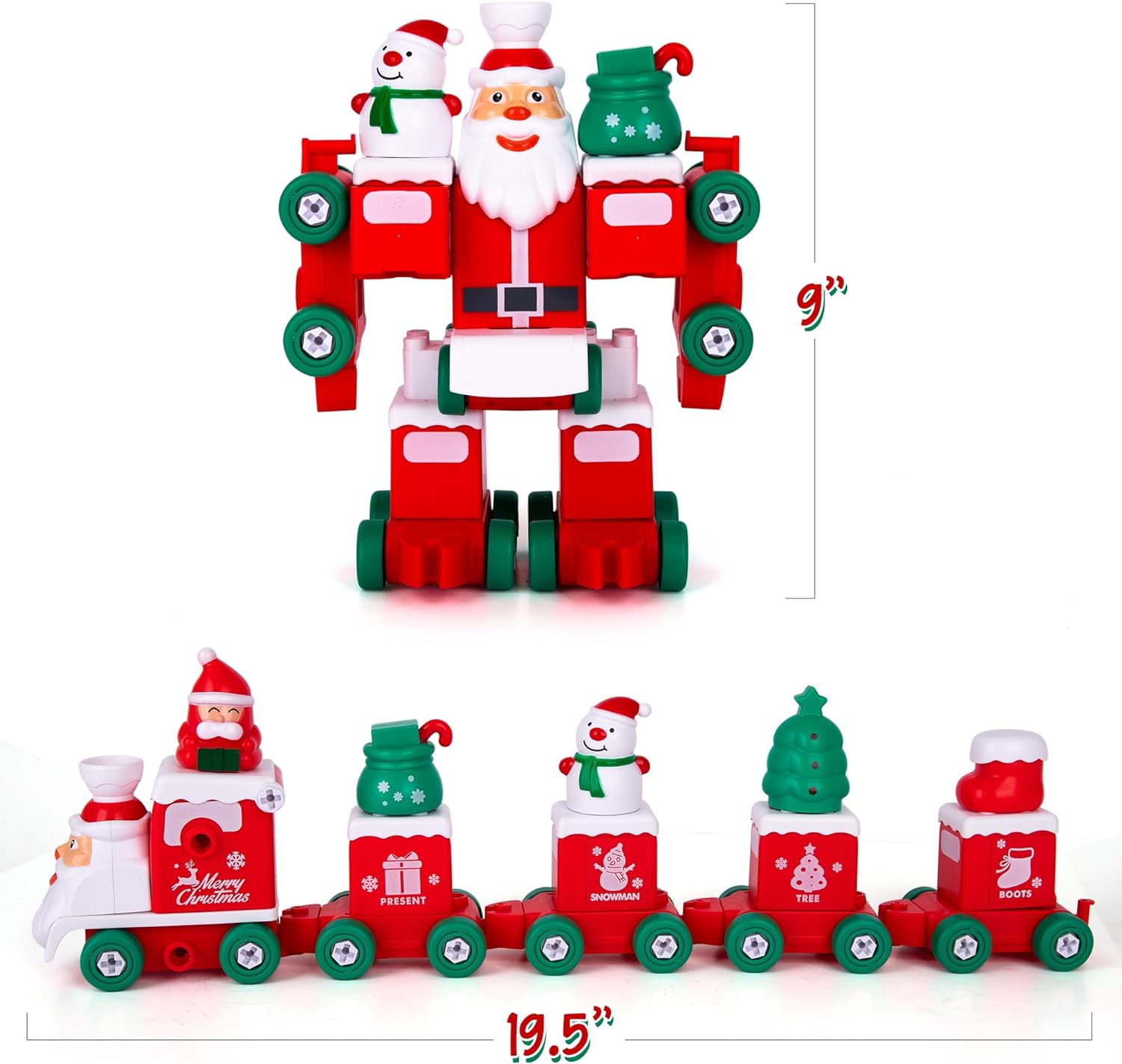 ArtCreativity 2 in 1 Christmas Transforming Train Set - 73-Piece Kit with Train and Robot Building Challenges - Entertaining Transforming Toys for Kids with Instructions for Ages 3 and Up