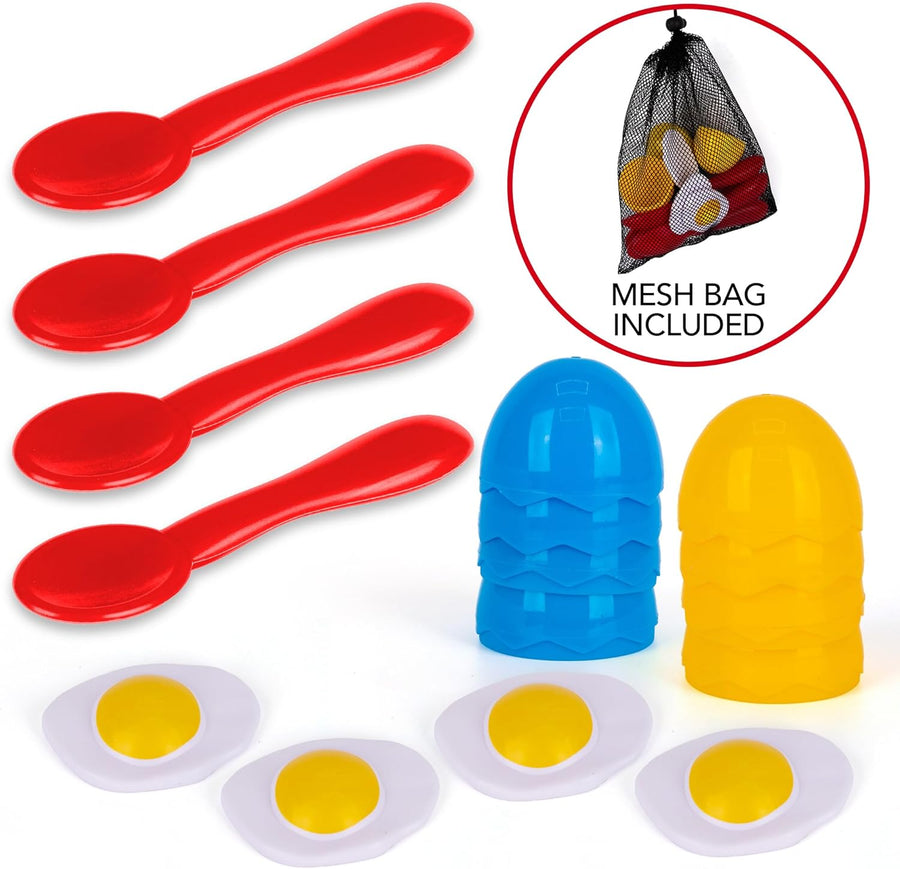 ArtCreativity Egg Spoon Race Set - Includes 4 Spoons, 4 Eggshells That Open, and 4 Pretend Yolks - Classic Egg and Spoon Race for Kids and Adults - Birthdays and Easter Games for Outdoor Fun