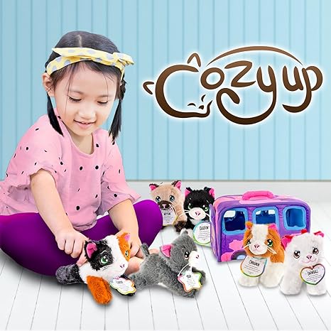 7-Piece Plush Cat Set, 6" Stuffed Animals Assortment with Carrier Bus, Cute Small Toys for Girls, Halloween, Classroom, Birthday Gifts Soft Plush Puppy