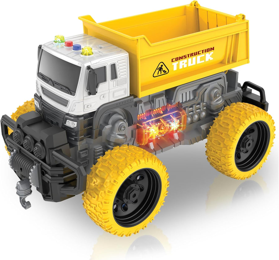Large Dump Truck Toy for Kids - Big Dump Truck Toy with Giant Yellow Wheels Features Sounds & Lights