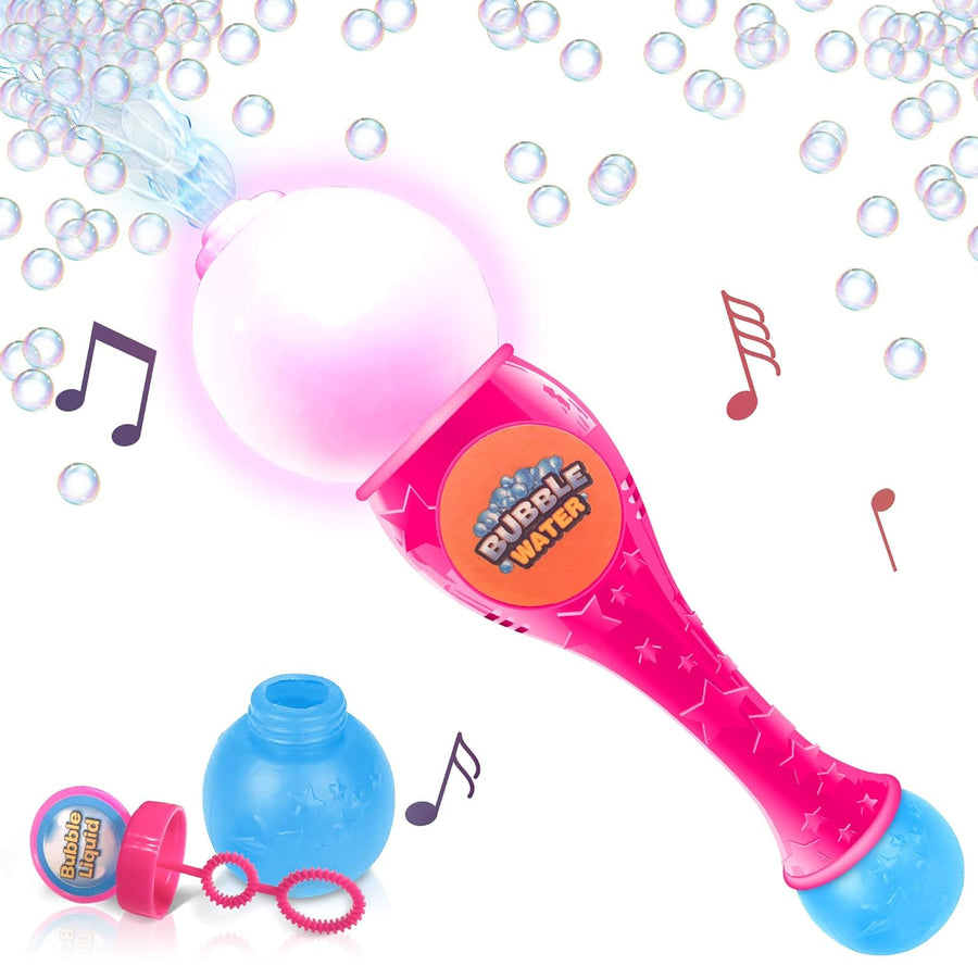 ArtCreativity Light Up Bubble Blower Wand, 13.5 Inch Illuminating Bubble Blower Wand with Thrilling LED & Sound Effect for Kids, Bubble Fluid & Batteries Included, Great Gift Idea, Party Favor - Pink