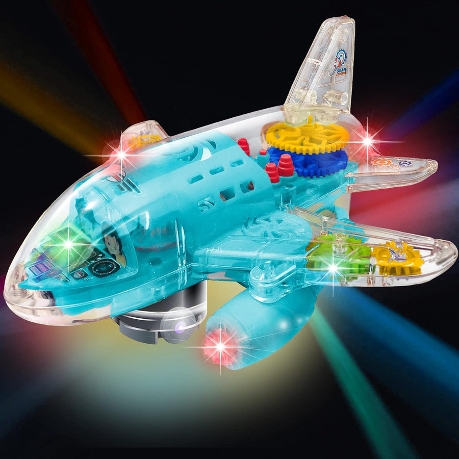 ArtCreativity Light Up Transparent Airplane Toy for Kids, 1PC, Bump and Go Kids Airplane with Colorful Moving Gears, Music, and LED Effects, Toy Airplane For Toddlers 1-3, Fun Toddler Boy Toys Ages 3+