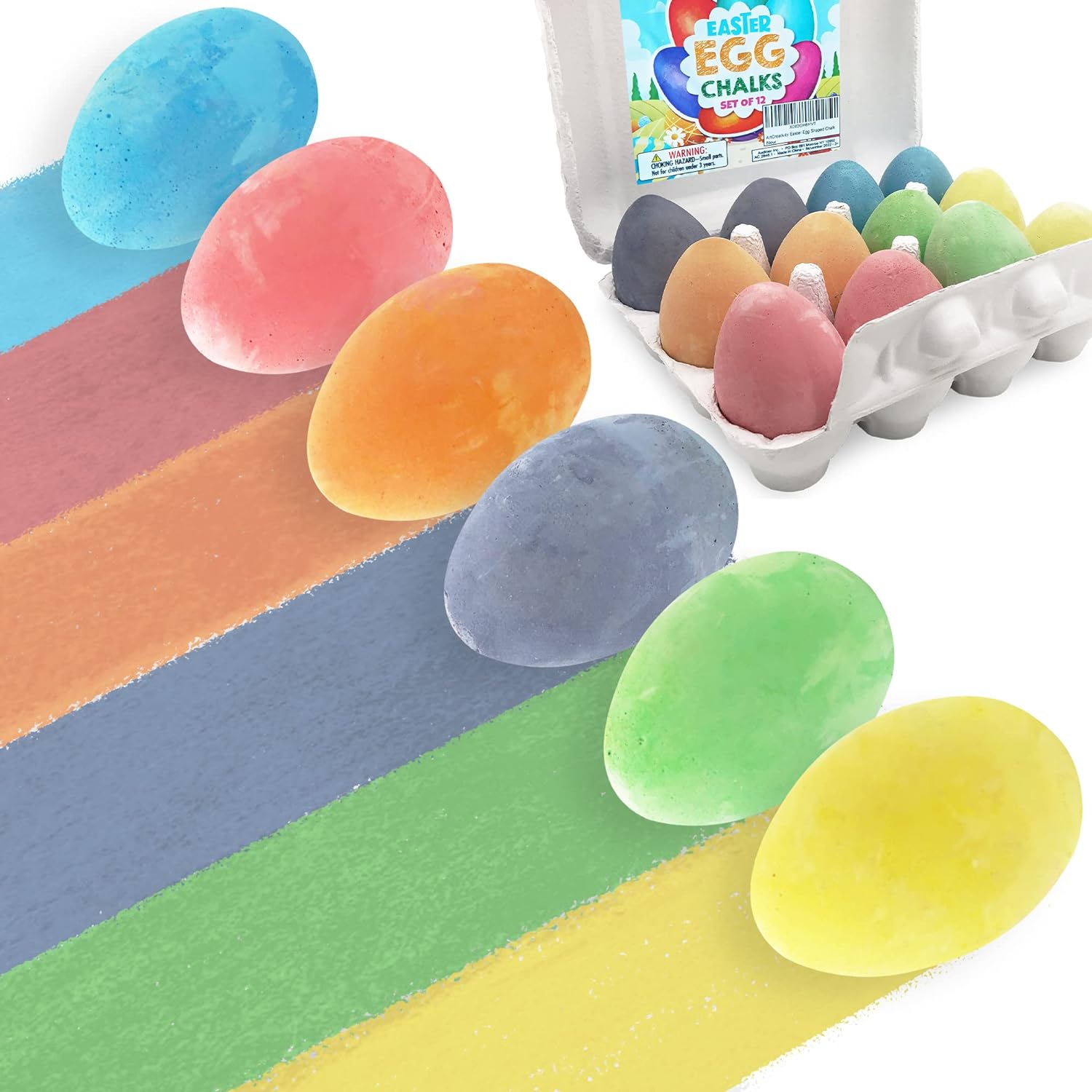 12 Pack Colorful Easter Sidewalk Chalk Egg for Kids Boys Girls, Chalk for Toddlers, Easter Basket Stuffers Gifts Fillers & Party Favors, Easter Party Supplies & Goodie Bag Fillers, Easter Activities