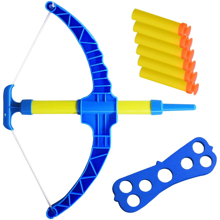 Blue Super Bow & Arrow Shooter Set, Includes Air-Powered Bow, Barrel, Six Soft Foam Darts