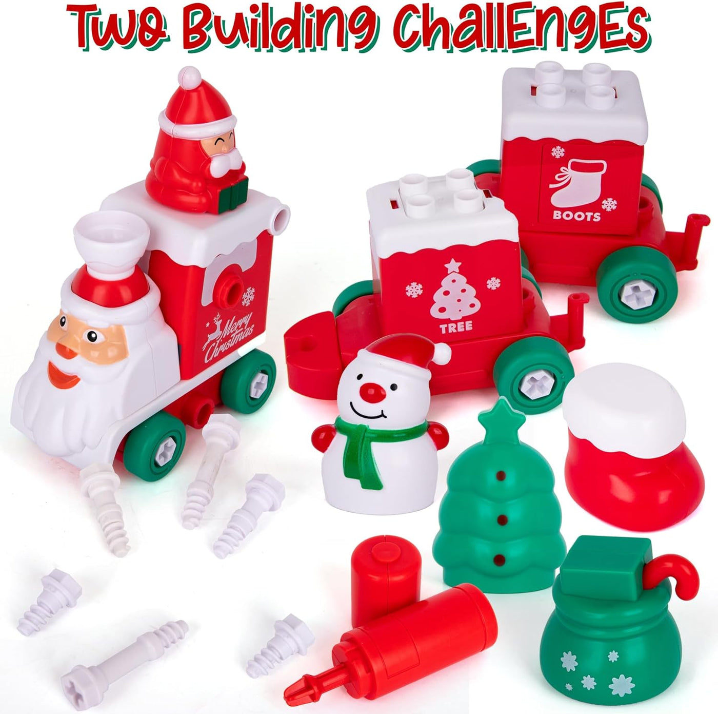 ArtCreativity 2 in 1 Christmas Transforming Train Set - 73-Piece Kit with Train and Robot Building Challenges - Entertaining Transforming Toys for Kids with Instructions for Ages 3 and Up