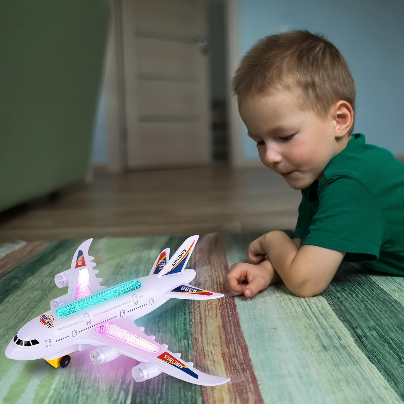 ArtCreativity Light Up Airplane Toy - Kids Airplane Toy with Takeoff Sounds, LED Lights, and Moving Wheels - Bump and Go Airplane Toy for Kids Ages 4-8 - Birthday Gift for Boys and Girls