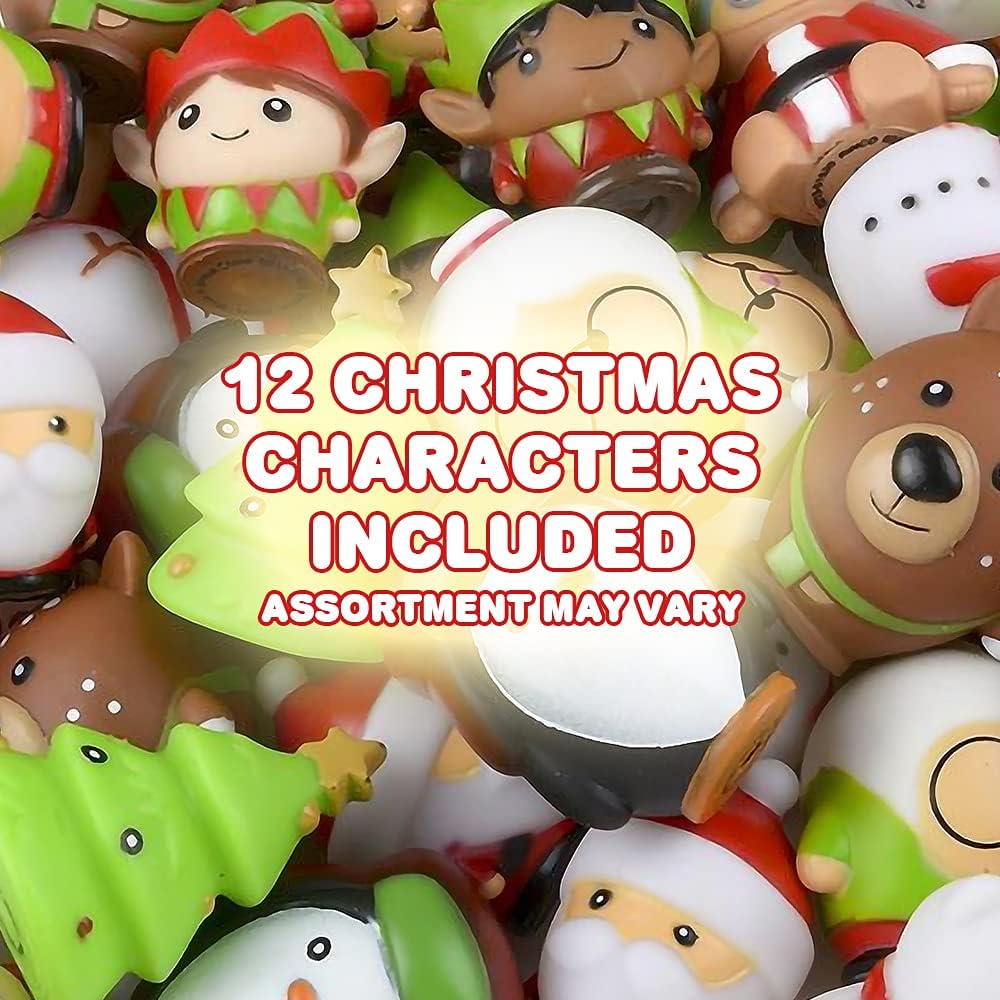 Assorted Christmas Rubber Characters for Kids, Pack of 12