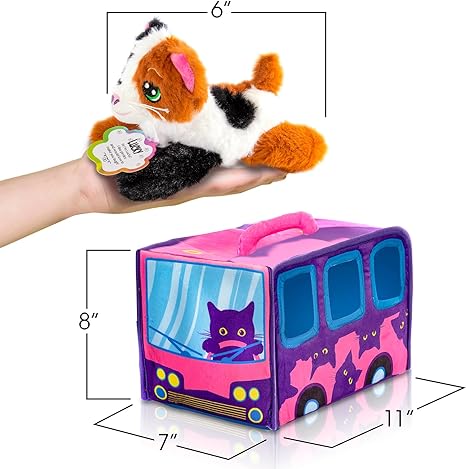 7-Piece Plush Cat Set, 6" Stuffed Animals Assortment with Carrier Bus, Cute Small Toys for Girls, Halloween, Classroom, Birthday Gifts Soft Plush Puppy