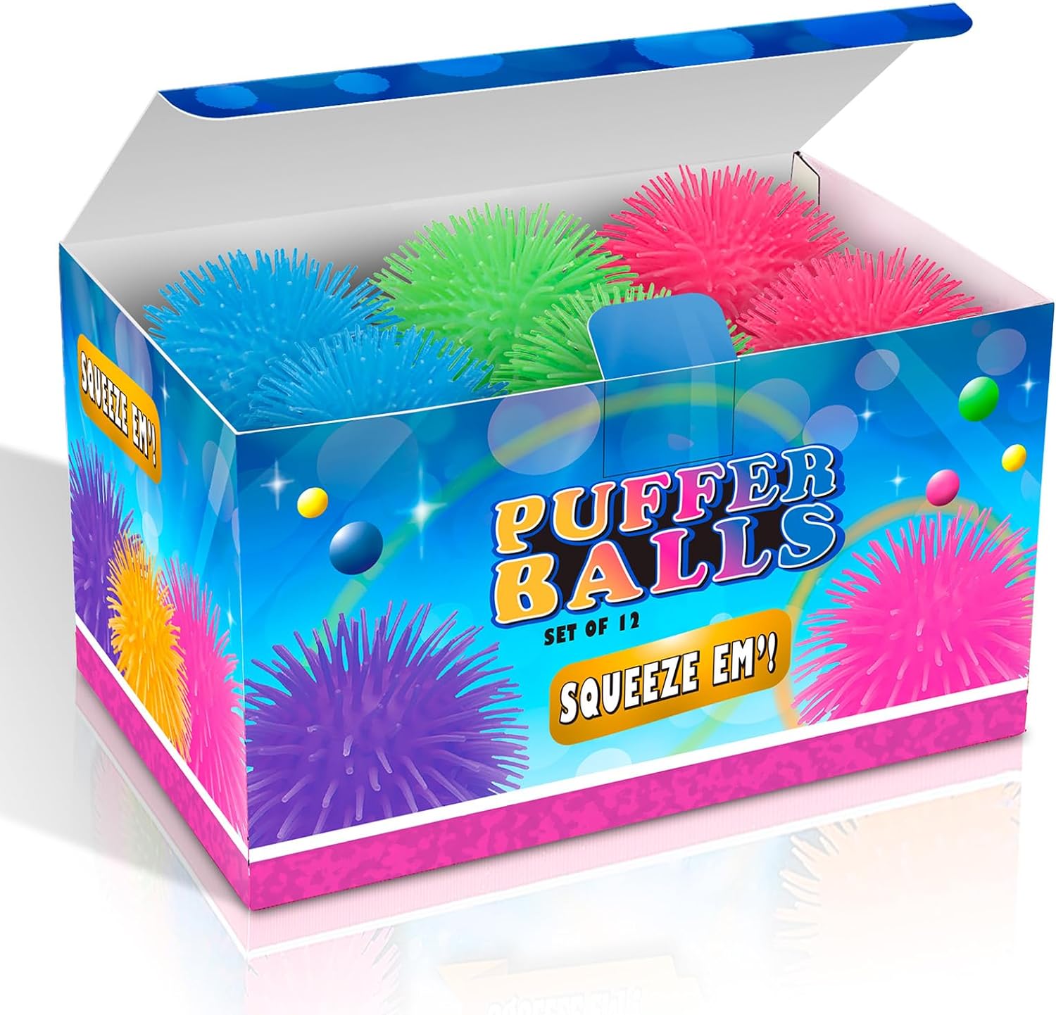 ArtCreativity Puffer Balls - Pack of 12 - Spiky, Soft and Squeeze Stress Relief Balls for Kids and Adults - Calming Sensory Balls for Autistic Children, Birthday Party Favors for Boys and Girls